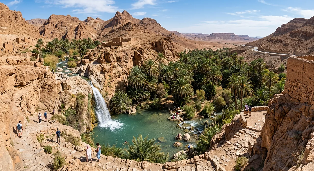 Oasis et cascade de Chebika en Tunisie